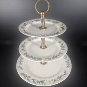 1950s Homer Laughlin Mid Century 3 Tier Dessert Tray Decorated With Pine Cones